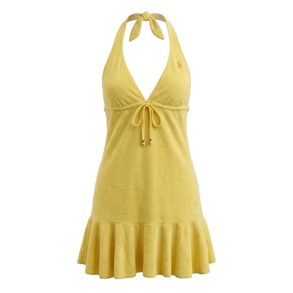 Ralph Lauren Other - Ralph Lauren Yellow Terry Cloth Halter Swim Cover Up Dress Ruffle Hem Small